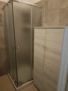 a stainless steel shower stall in a bathroom at A due passi dai Miracoli in Pisa +9 photos