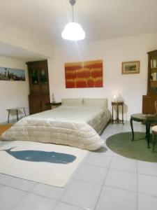 ein Schlafzimmer mit einem großen Bett und einem Teppich in der Unterkunft One bedroom apartement with city view and furnished terrace at Vibo Valentia in Vibo Valentia