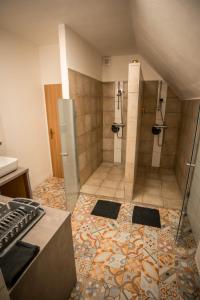 a large bathroom with a shower and a sink at APART Mikeš in Telč