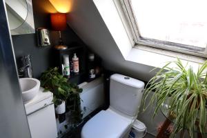 ein Bad mit einem WC und Pflanzen sowie ein Fenster in der Unterkunft Le Mini Nas - Paris Centre in Paris