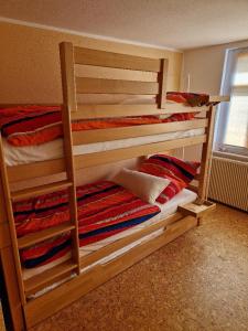 a couple of bunk beds in a room at Ferienhaus Reschwitzer Auszeit in Saalfeld +19 photos