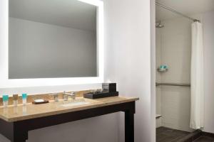 a bathroom with a sink and a mirror at Hyatt Regency Schaumburg Chicago in Schaumburg