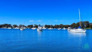 a group of boats docked in a large body of water at Wemberley Lakehouse in Wangi Wangi +11 photos