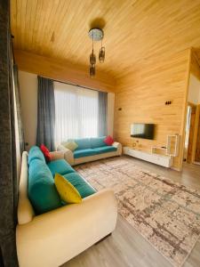 - un salon avec un canapé et une télévision dans l'établissement KARA KEDİ VİLLA'S, à Kemer