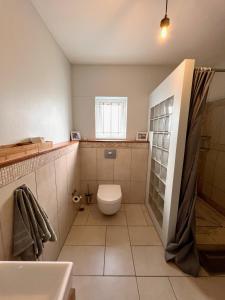 Appartement 2 chambres avec Jardin privé sur la côte Nord في Calodyne: حمام مع مرحاض ودش ومغسلة