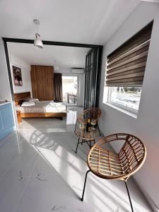 Postel nebo postele na pokoji v ubytování Blue apartment