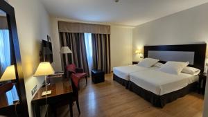 een hotelkamer met een bed en een bureau bij Las Bóvedas in Badajoz