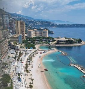 an aerial view of a beach and the ocean at 1 meter from Monaco. 5 min by elevators to Larvotto beach. in Beausoleil