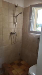 a bathroom with a shower with a toilet and a window at PomaloVilla at Gradina Cove in Vela Luka +64 photos