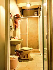 a bathroom with a toilet and a sink and a shower at Yun Cheng Homestay in Jiufen
