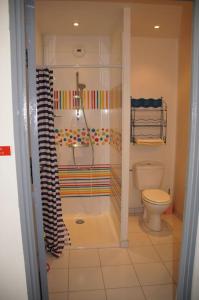 a bathroom with a shower and a toilet at Studio RDC Terrasse Repos en Cote d'Armor in Perros-Guirec