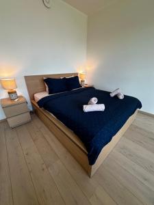 Un pat sau paturi într-o cameră la Modern Lux Apartment with Great View
