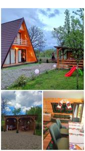a collage of pictures of a home and a house at A frame Sima in Breb