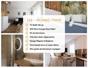 a collage of photos of a bathroom and a room at Chartres - Le Saint Pierre in Chartres