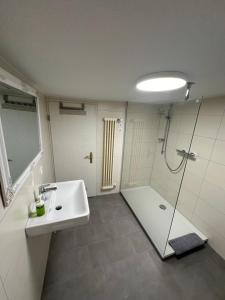 a bathroom with a sink and a shower at Ferienwohnung Rottweil Zentrum in Rottweil +7 photos