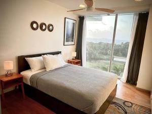 una camera con un letto e una grande finestra di Caribean View Of Bala Beach a María Chiquita