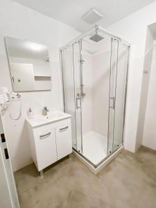 Deutsch-Wagram的住宿－feworld living - Deutsch Wagram bei Wien，带淋浴和盥洗盆的浴室