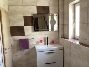 特羅吉爾的住宿－Apartments Ploka，一间带水槽和镜子的浴室