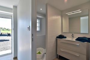 聖馬洛的住宿－Gîte de la Bosse Besnard，一间带水槽、卫生间和镜子的浴室