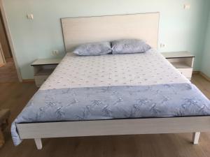 een bed met twee kussens in een slaapkamer bij Апартамент 170 кв.м за 6-ма, село Ягодово, Пловдивско in Plovdiv