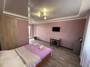 a bedroom with a bed and a tv on the wall at Hotel ATAUUL in Kaji-Say