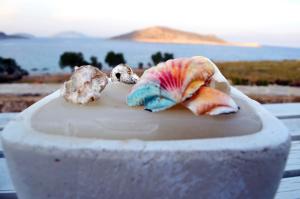 two seashells sitting on top of a cement block at Villa Blu Majestic beach villa in Halki