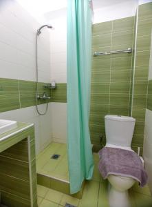 a bathroom with a toilet and a shower and a sink at Sea Pearl Luxury Apartments in Nea Vrasna