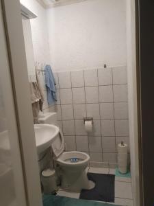 a small bathroom with a toilet and a sink at Eri in Grünstadt