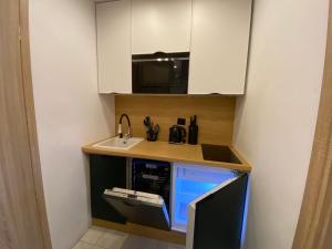 Kuchyň nebo kuchyňský kout v ubytování Leśne Apartamenty - Apartament Zielony