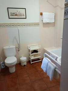 a bathroom with a toilet and a sink and a tub at Casa Rural Oihan - Eder in Espinal-Auzperri