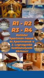 een collage van foto's van een boot in een kamer bij R1 Rolléder Apartman-ház in Siklós