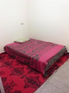 Inezganeにあるhotel appart inezgane agadirの赤敷物の上に座るベッド