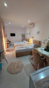 una grande stanza con due letti e un tavolo di R&R GESTHOUSE a Široka