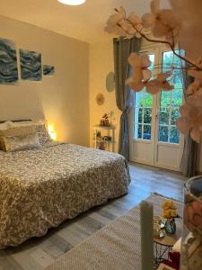 1 dormitorio con cama y ventana en Chez Isabelle en Saint-Paul-de-Vence