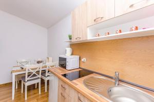 a kitchen with a sink and a microwave at Apartments Ivan in Vir +45 photos