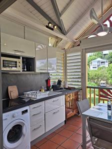 a kitchen with a washer and dryer in it at Appartement Varangue, Anse des rochers in Saint-François