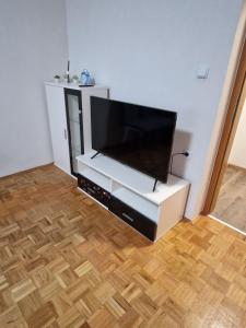 a flat screen tv sitting on a white entertainment center at Sobe Lejla in Vipava