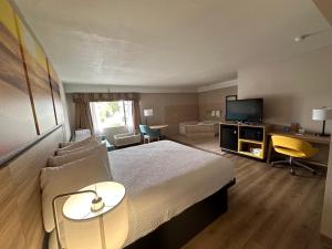a hotel room with a bed and a television at Days Inn & Suites by Wyndham Artesia in Artesia