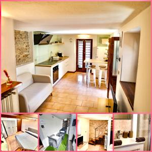 two pictures of a kitchen and a living room at Vittoria holiday house - Tulip Apartment in Stresa