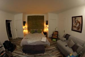 1 dormitorio con 1 cama y 1 sofá en Pied des Milles Etang - Les Capucins, en Faucogney-et-la-Mer