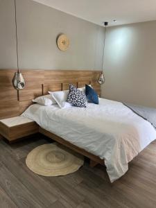 a bed with two pillows on it in a bedroom at Metropolitan Blue SK in Guatemala