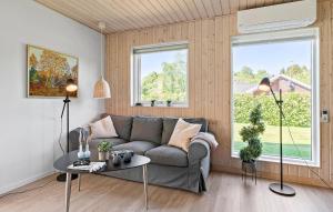 Una sala de estar con un sofá y dos ventanas. en Pet Friendly Home In Farsø With Kitchen, en Farsø