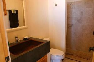 un bagno con lavandino, WC e doccia di Todas Las Familias, Baja Dream House a Todos los Santos Altre 24 foto