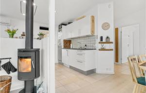 a kitchen with a wood stove in a room at Awesome Home In Børkop in Børkop