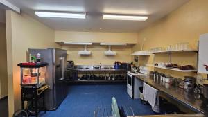 eine große Küche mit Küchengeräten aus Edelstahl in der Unterkunft Franz Josef Montrose Lodge in Franz Josef