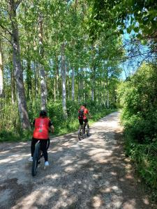 dos personas montando bicicletas por un camino de tierra en L'armonica di nonnoSandro, en Corfinio