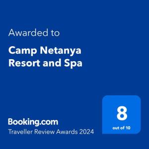 Ett certifikat, pris eller annat dokument som visas upp på Camp Netanya Resort and Spa