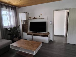 オーバーアマガウにあるAppartment Mariaのリビングルーム(薄型テレビ、コーヒーテーブル付)