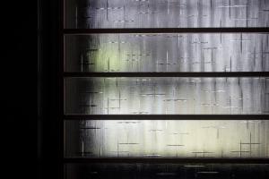 a close up of a window with curtains at Gion House in Kyoto