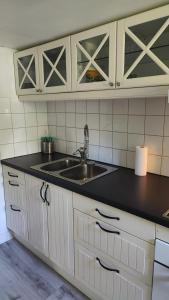 cocina con fregadero y encimera en Minivilla in Gustavsvik Nacka, en Gustavsvik